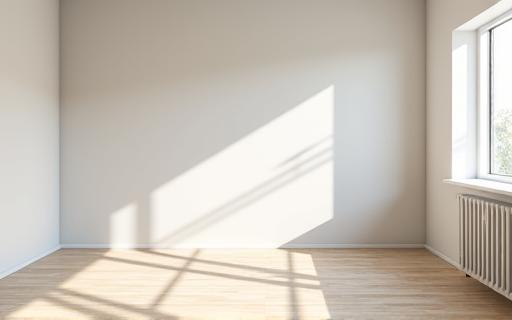 An empty, clean room with sunlight streaming through the window.